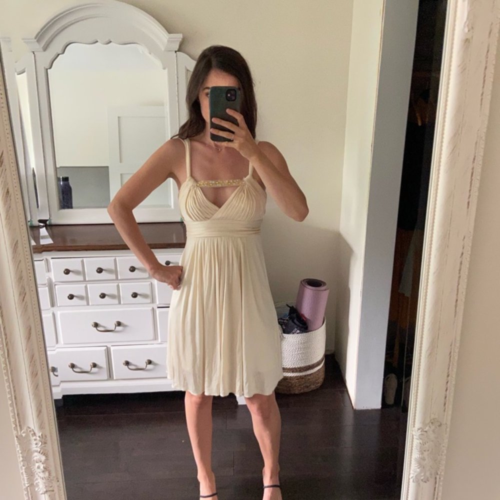 BCBG Cream Dress with Beaded Accent